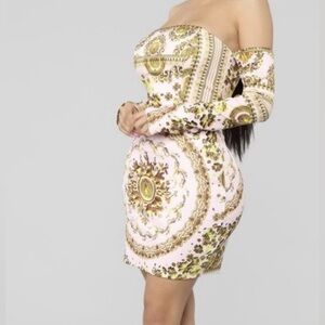 Fashion Nova Strapless Pink and Gold Dress